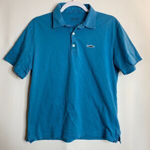 Patagonia Fitz Roy Trout Polo Shirt Ocean Blue Organic Cotton Fishing Mens Small